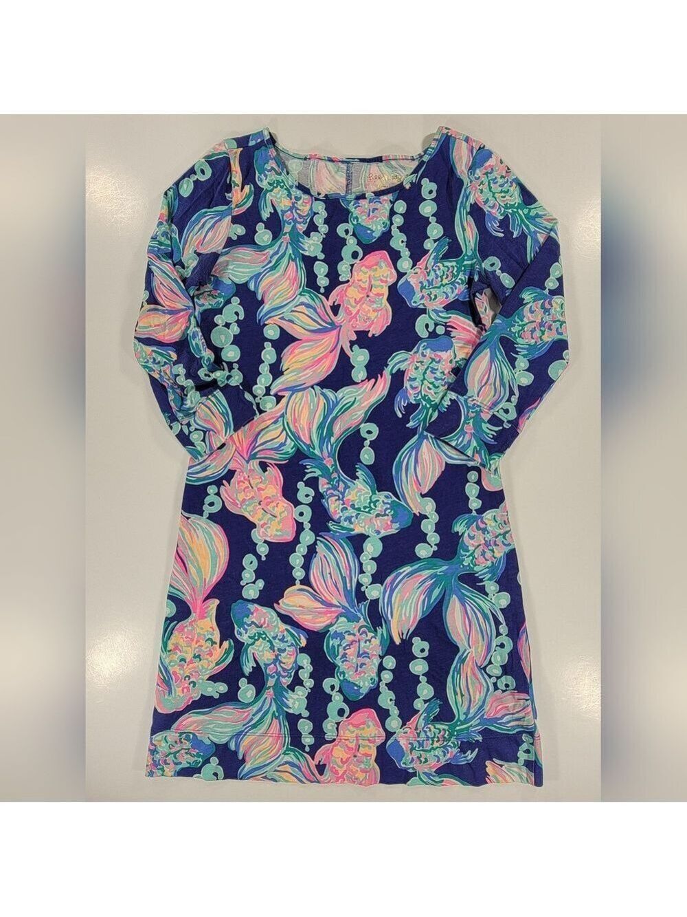 Lilly Pulitzer Marlowe Pull on Dress Blue Going Coastal XS 3/4 Sleeve Cotton